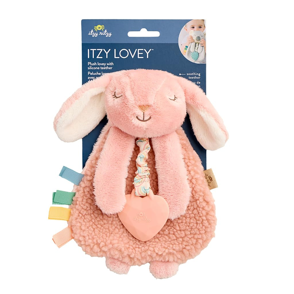 Itzy Ritzy Pink Bunny Lovey with Teether for Teething Relief, Suitable for 0+ Months