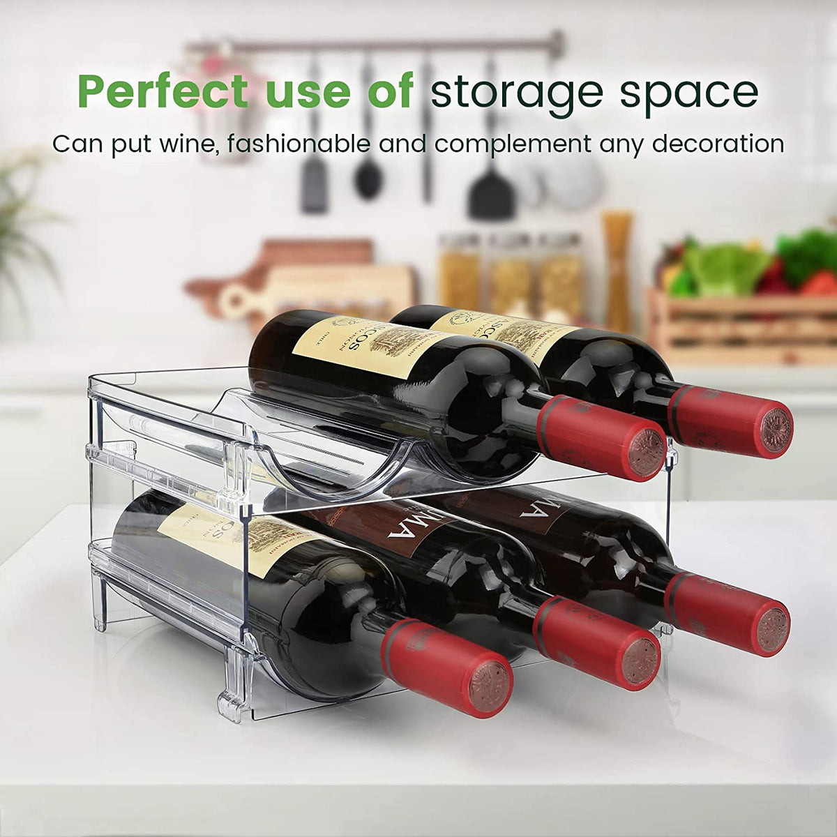 Water Bottle Storage Organizer Set - 2 Pack Stackable Cabinet Racks for Efficient Water Bottle Organization