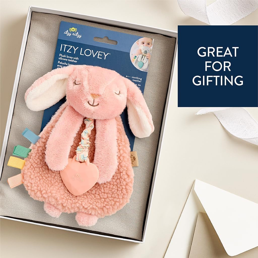Itzy Ritzy Pink Bunny Lovey with Teether for Teething Relief, Suitable for 0+ Months