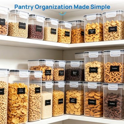Airtight BPA-Free Food Storage Container Set, 7-Piece Plastic Canisters for Kitchen and Pantry Organization, Black