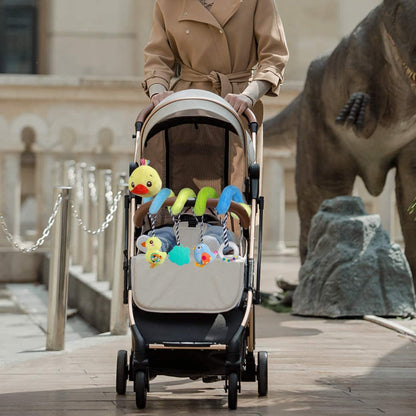 Plush Baby Car Seat Toys - Activity Spiral Hanging Pram Toys with Squeaker for Infants (Duck Design)