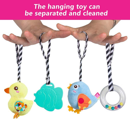Plush Baby Car Seat Toys - Activity Spiral Hanging Pram Toys with Squeaker for Infants (Duck Design)