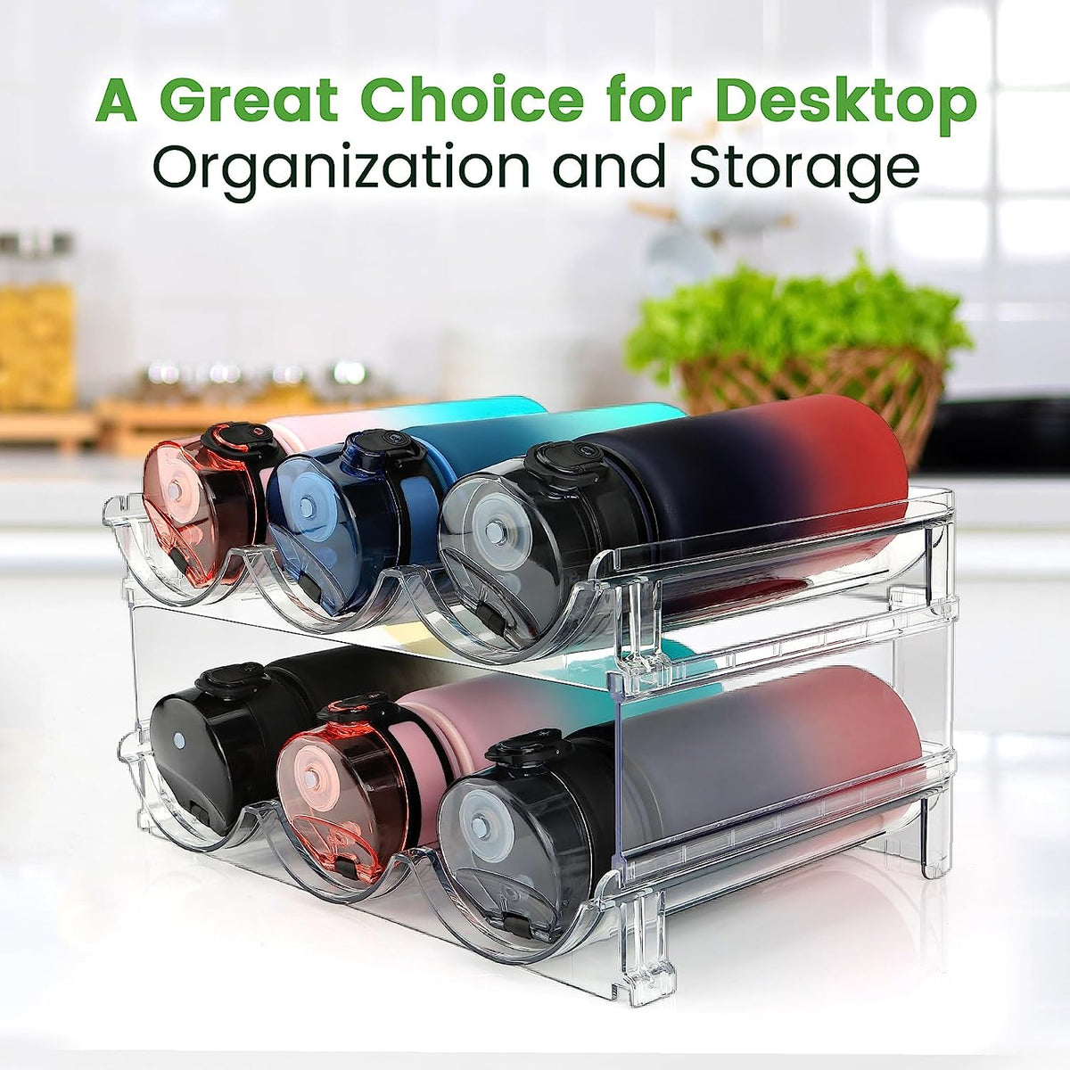 Water Bottle Storage Organizer Set - 2 Pack Stackable Cabinet Racks for Efficient Water Bottle Organization