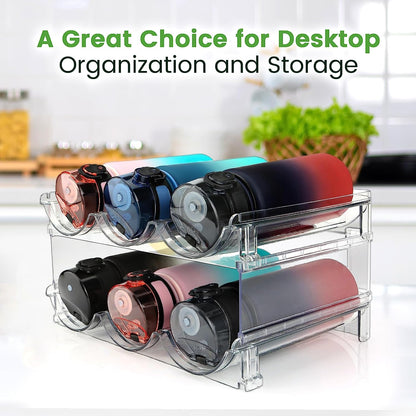 Water Bottle Storage Organizer Set - 2 Pack Stackable Cabinet Racks for Efficient Water Bottle Organization