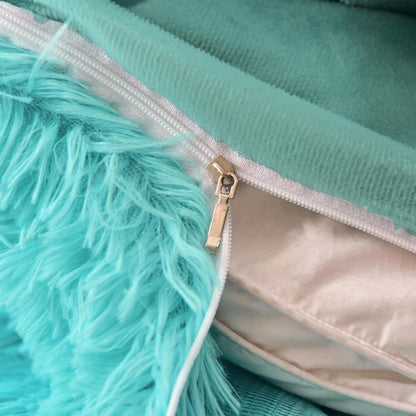 5-Piece Luxury Ultra-Soft Long Faux Fur Shaggy Duvet Cover Bedding Set (Aqua, King/California King)