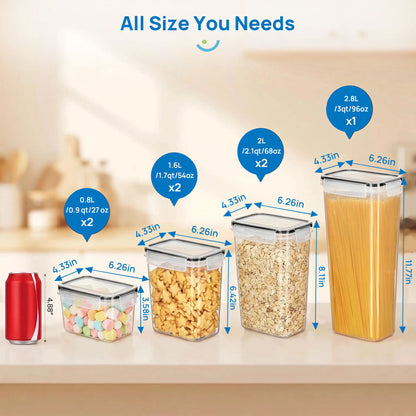 Airtight BPA-Free Food Storage Container Set, 7-Piece Plastic Canisters for Kitchen and Pantry Organization, Black