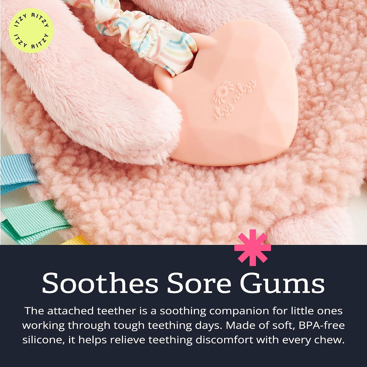 Itzy Ritzy Pink Bunny Lovey with Teether for Teething Relief, Suitable for 0+ Months