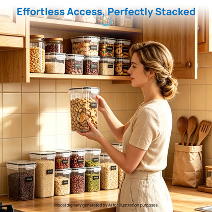 Airtight BPA-Free Food Storage Container Set, 7-Piece Plastic Canisters for Kitchen and Pantry Organization, Black
