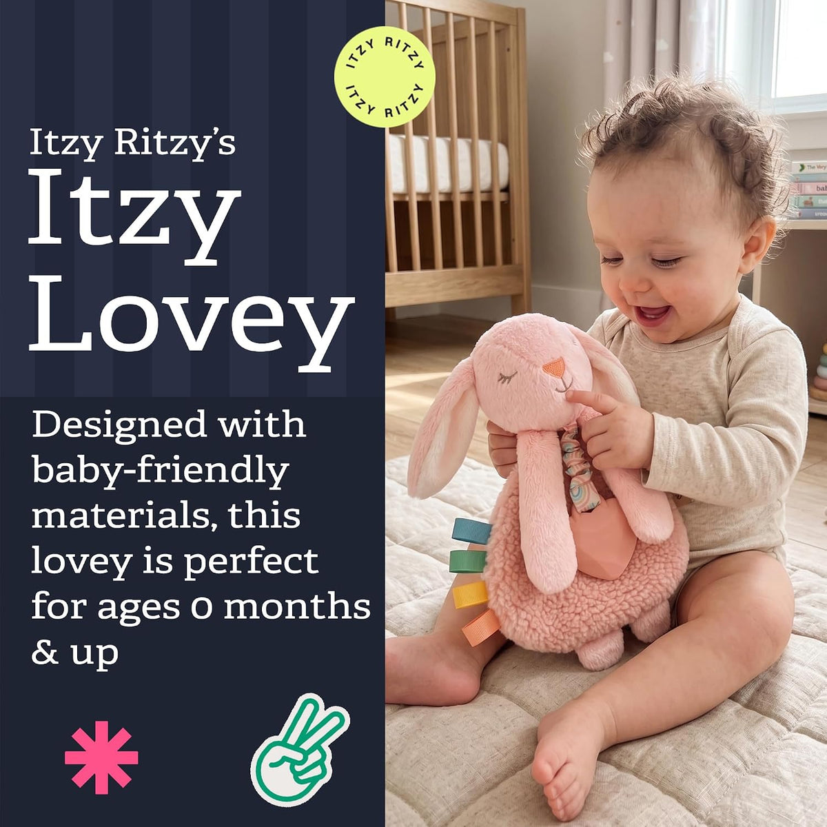 Itzy Ritzy Pink Bunny Lovey with Teether for Teething Relief, Suitable for 0+ Months