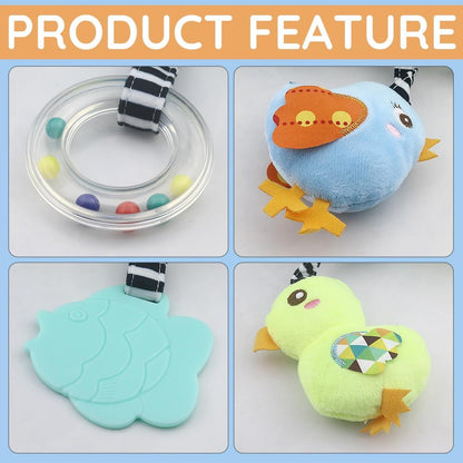 Plush Baby Car Seat Toys - Activity Spiral Hanging Pram Toys with Squeaker for Infants (Duck Design)