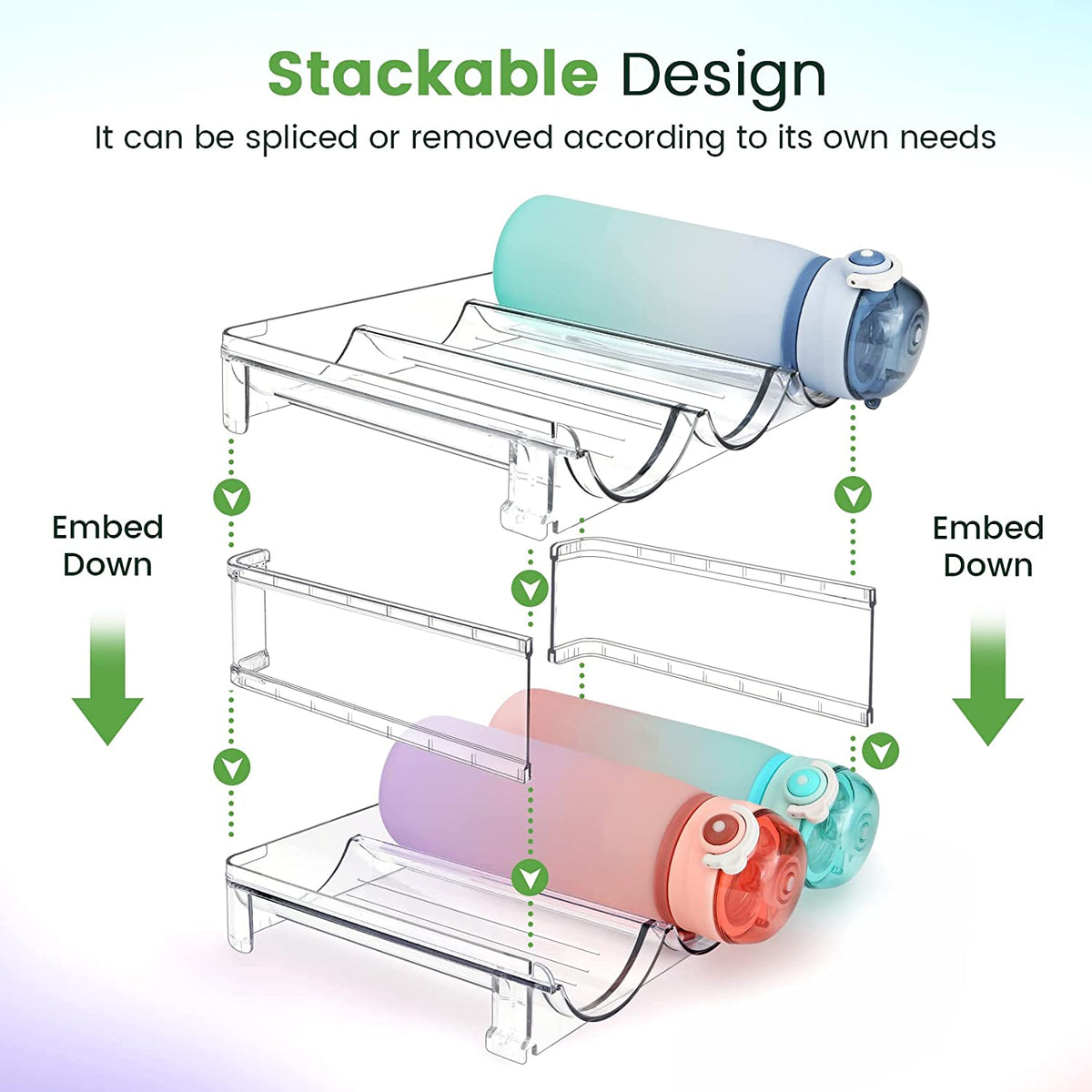 Water Bottle Storage Organizer Set - 2 Pack Stackable Cabinet Racks for Efficient Water Bottle Organization