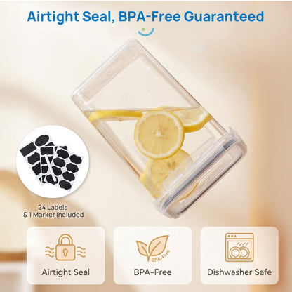Airtight BPA-Free Food Storage Container Set, 7-Piece Plastic Canisters for Kitchen and Pantry Organization, Black