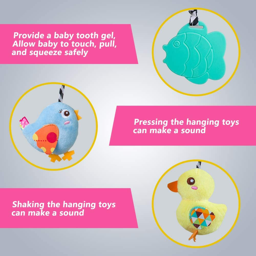 Plush Baby Car Seat Toys - Activity Spiral Hanging Pram Toys with Squeaker for Infants (Duck Design)