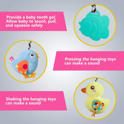 Plush Baby Car Seat Toys - Activity Spiral Hanging Pram Toys with Squeaker for Infants (Duck Design)