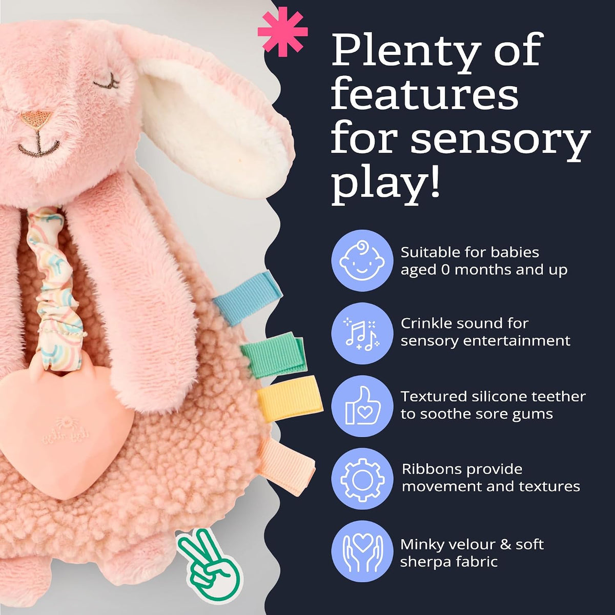 Itzy Ritzy Pink Bunny Lovey with Teether for Teething Relief, Suitable for 0+ Months