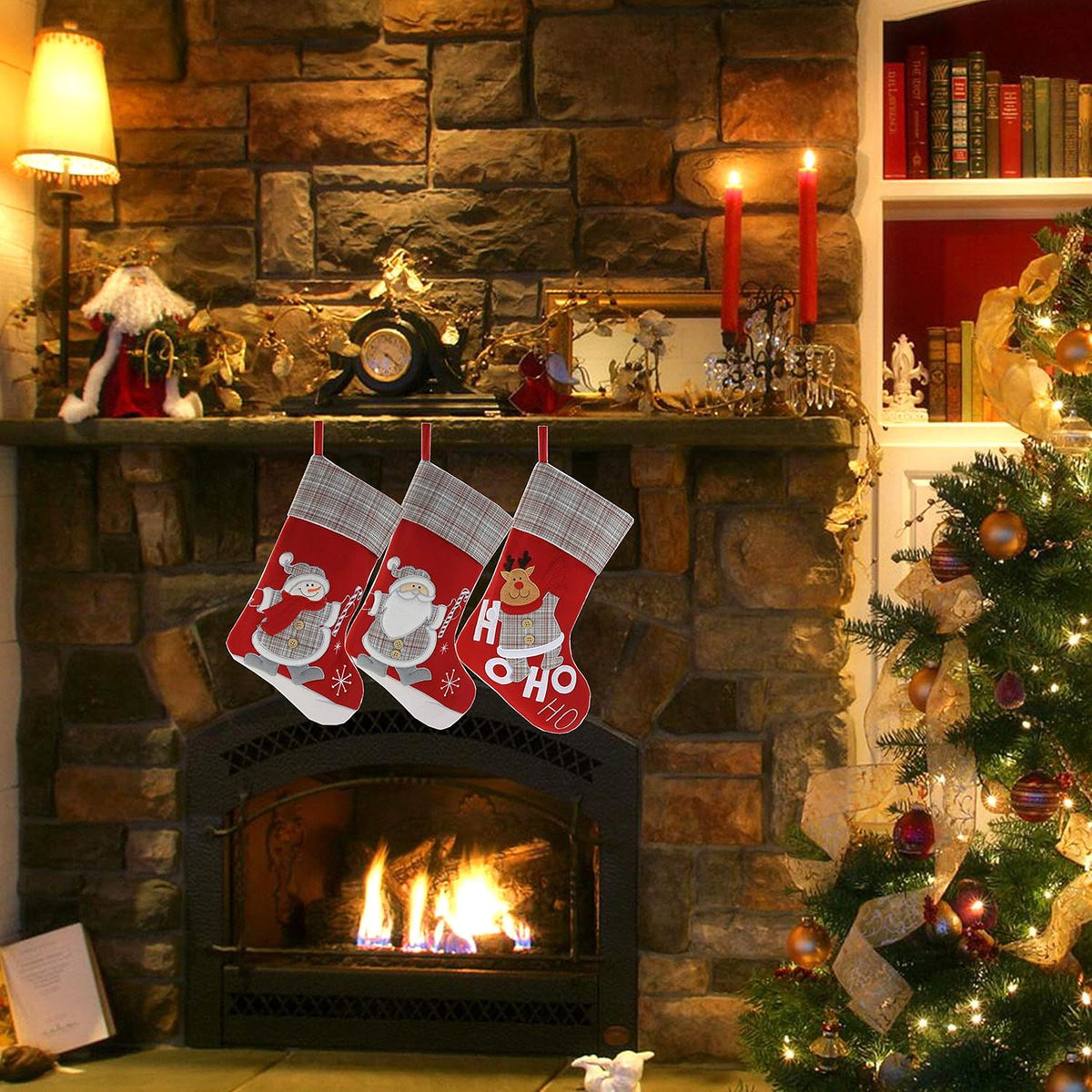 Elegant Christmas Stockings Set of 3: Santa, Snowman, and Reindeer Designs