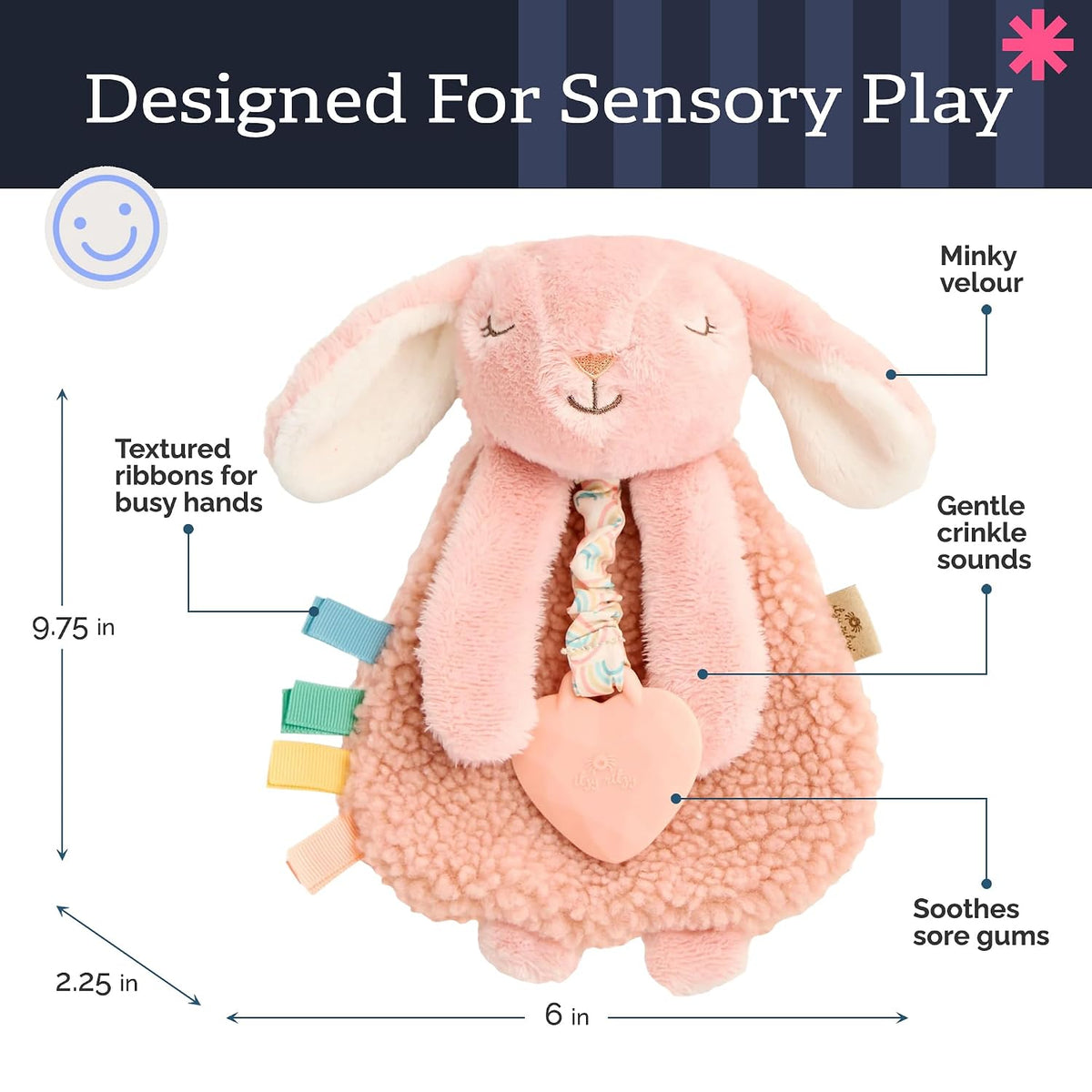 Itzy Ritzy Pink Bunny Lovey with Teether for Teething Relief, Suitable for 0+ Months